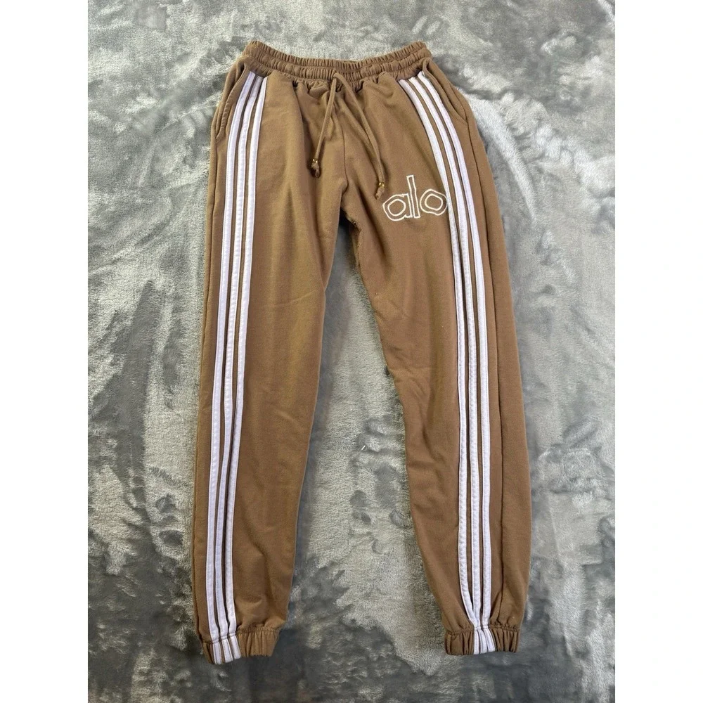Alo Triple Striped Brown Joggers / Sweatpants Active Wear Stretch 24x27 Sz 2